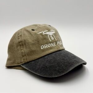 Drone Pilot Embroidered Cotton Adjustable Cap Hat - Khaki & Black